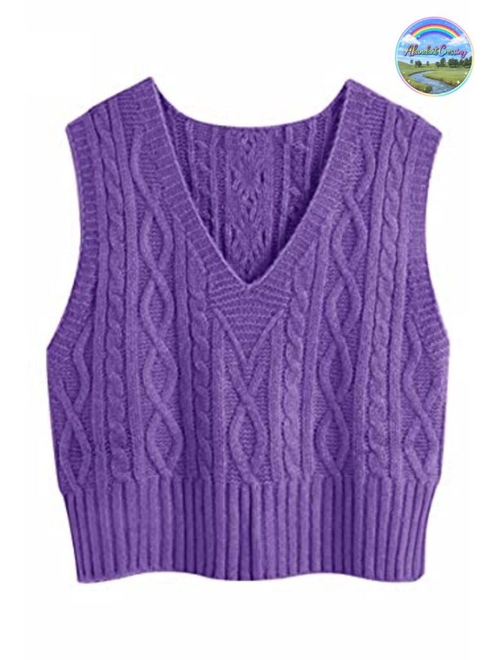 V-Neck Cable Knit Sweater Vest Sleeveless Loose Fit Pullover